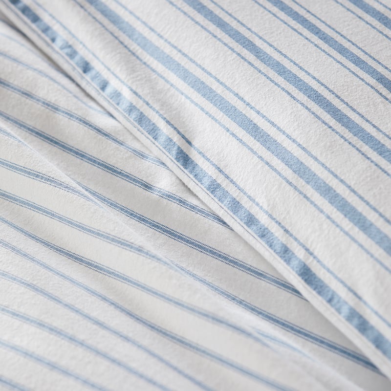 Flannelette Printed Steel Blue Ticking Stripe Quilt Cover Set