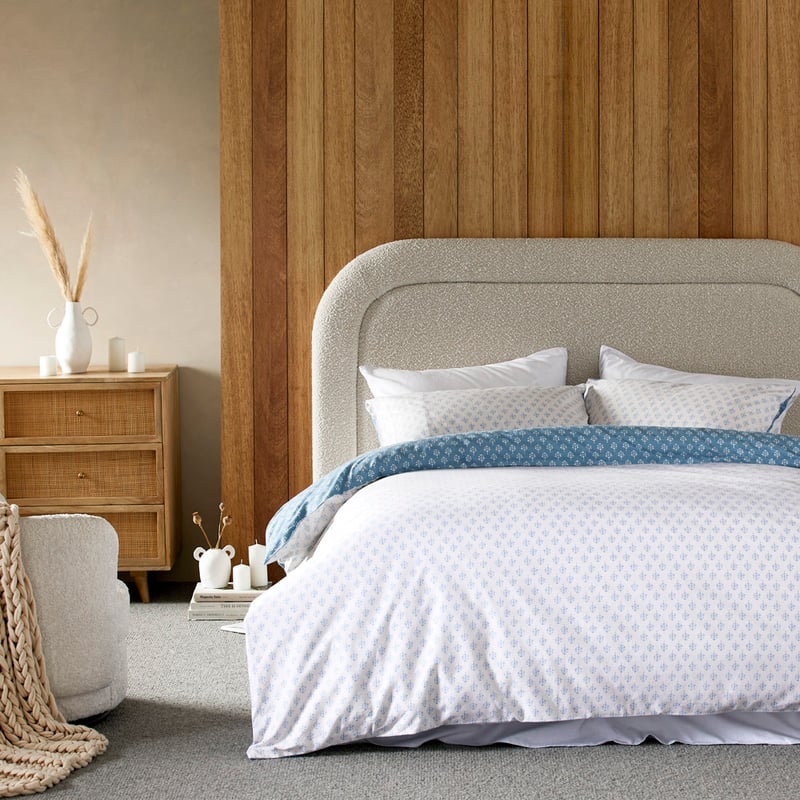 Flannelette Printed Steel Blue Woodblock Quilt Cover Set