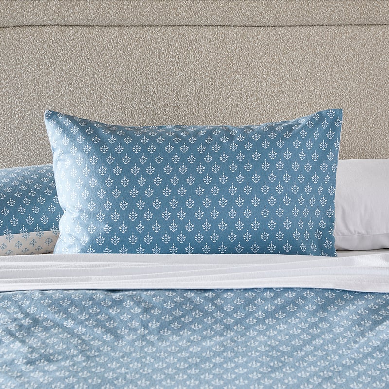 Flannelette Printed Steel Blue Woodblock Quilt Cover Set