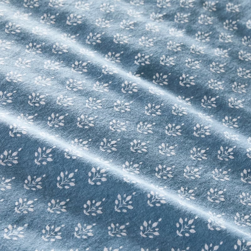 Flannelette Printed Steel Blue Woodblock Quilt Cover Set