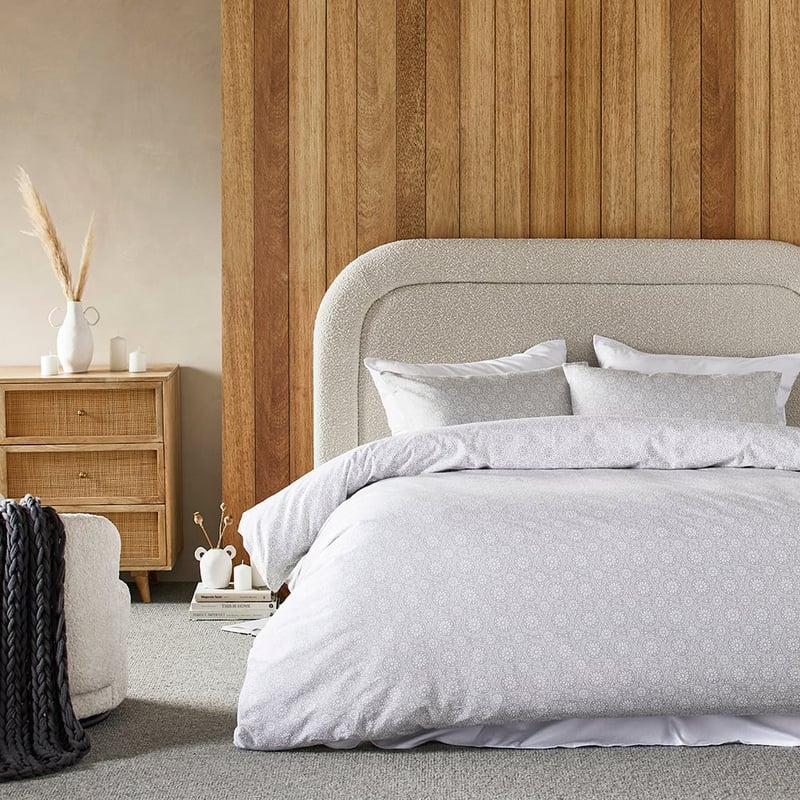 Flannelette Printed Moroccan Tile Silver Quilt Cover Set