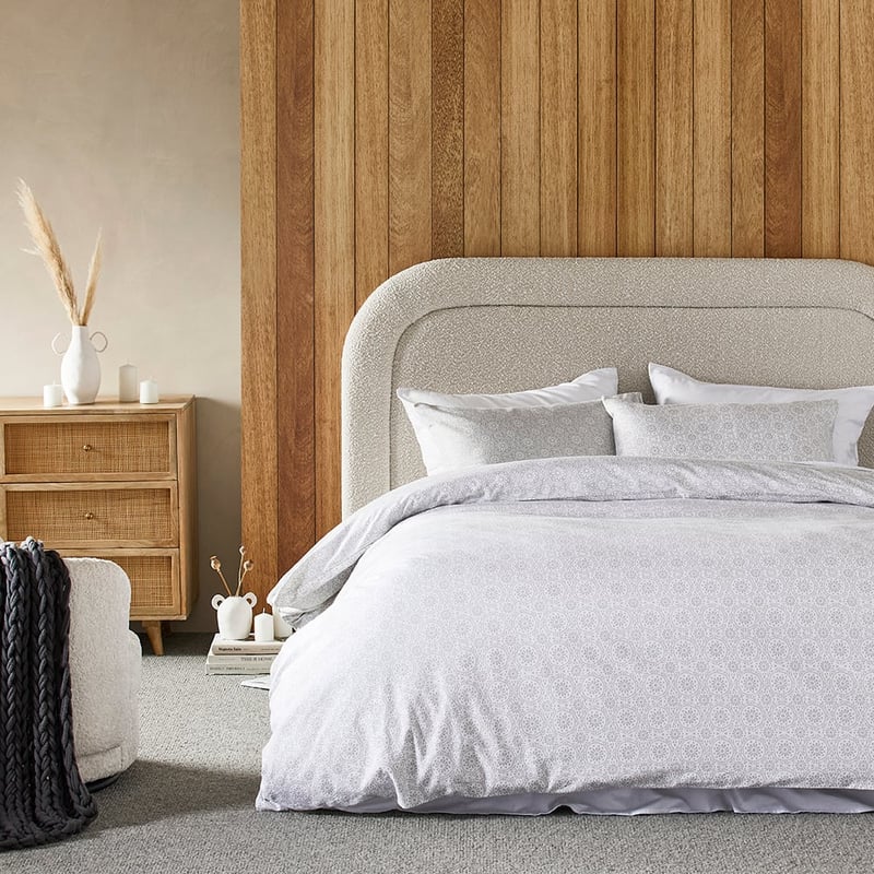 Flannelette Printed Moroccan Tile Silver Quilt Cover Set