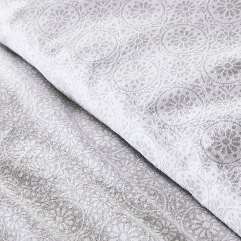 Flannelette Printed Moroccan Tile Silver Quilt Cover Set