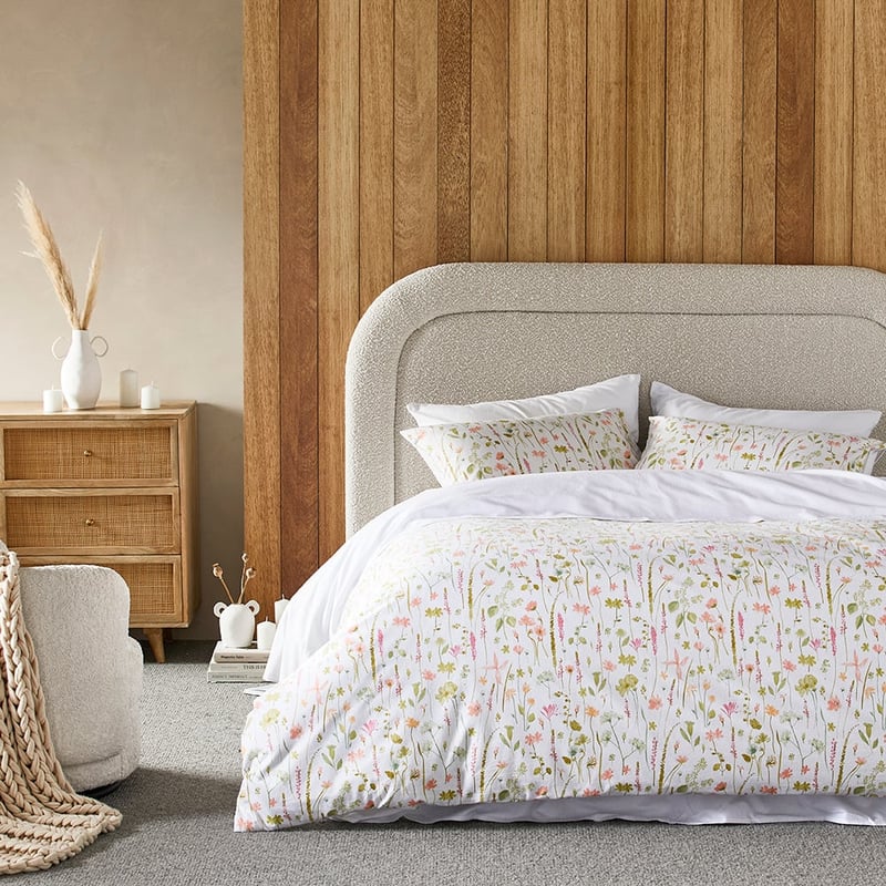 Flannelette Printed Wild Flower White Quilt Cover Set