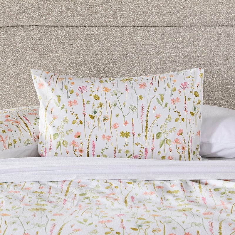 Flannelette Printed Wild Flower White Quilt Cover Set