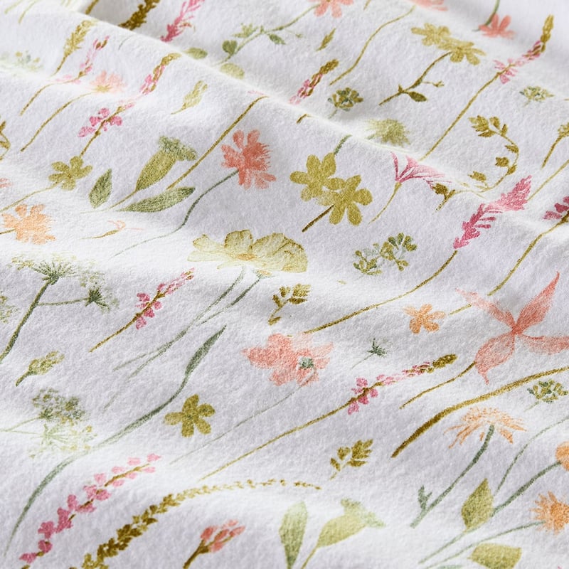 Flannelette Printed Wild Flower White Quilt Cover Set