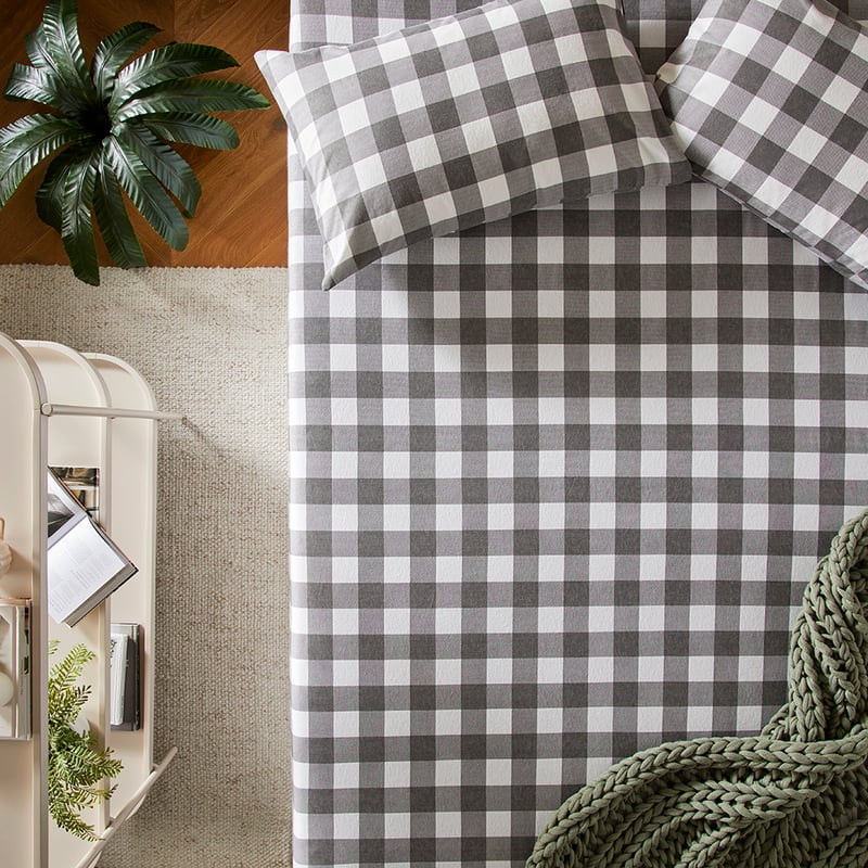 Flannelette Charcoal Check Printed Sheet Separates