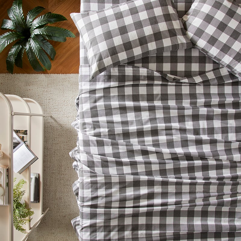 Flannelette Charcoal Check Printed Sheet Set