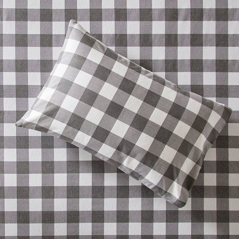 Flannelette Charcoal Check Printed Sheet Set