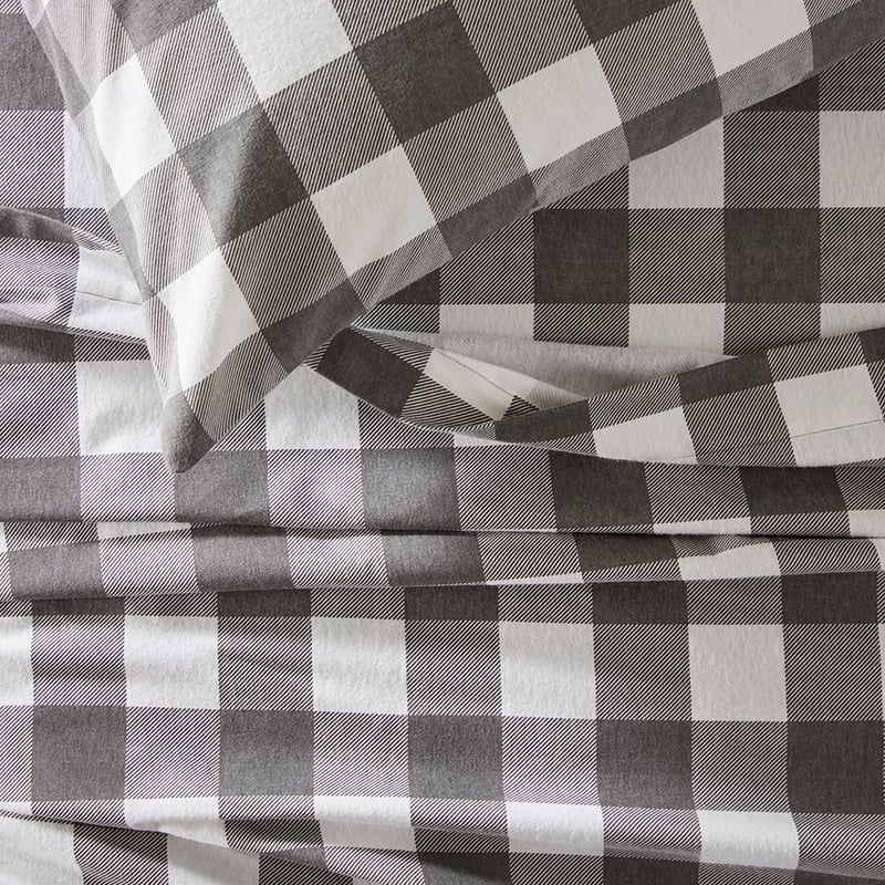 Flannelette Charcoal Check Printed Sheet Set