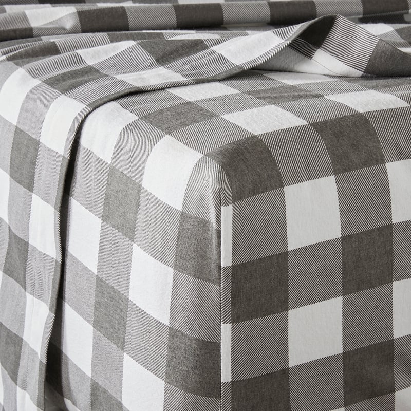 Flannelette Charcoal Check Printed Sheet Set