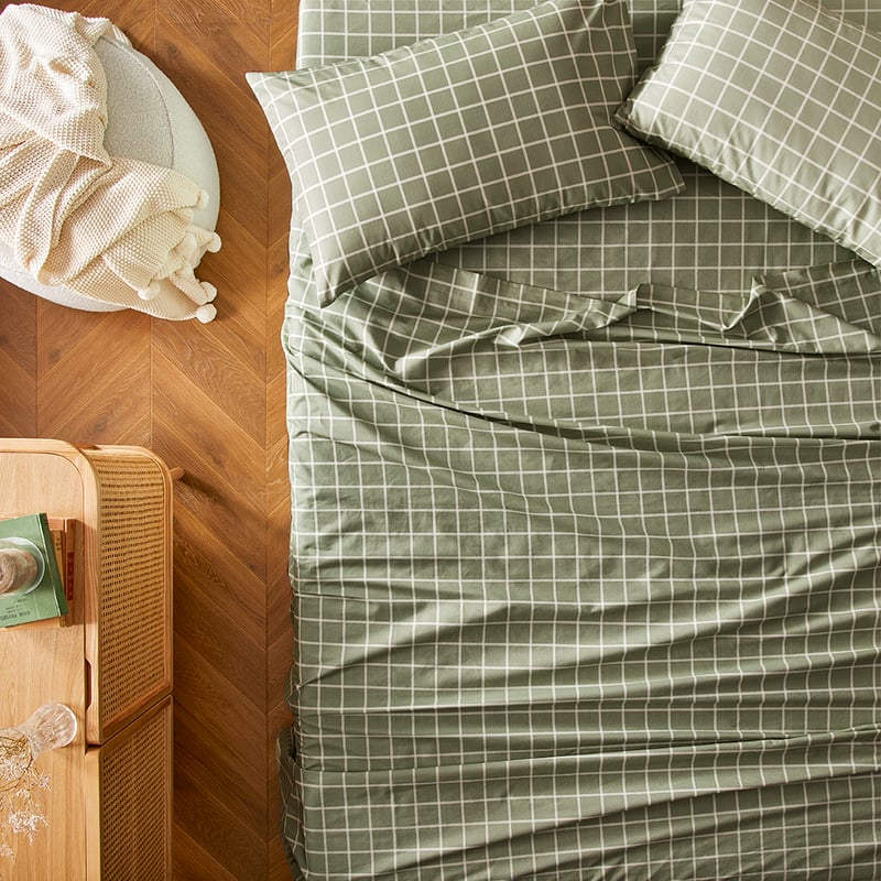 Flannelette Green Grid Sheet Set