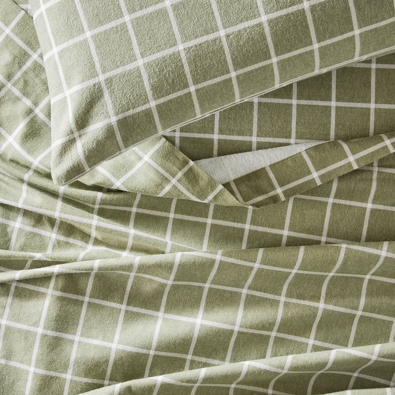 Flannelette Green Grid Sheet Set