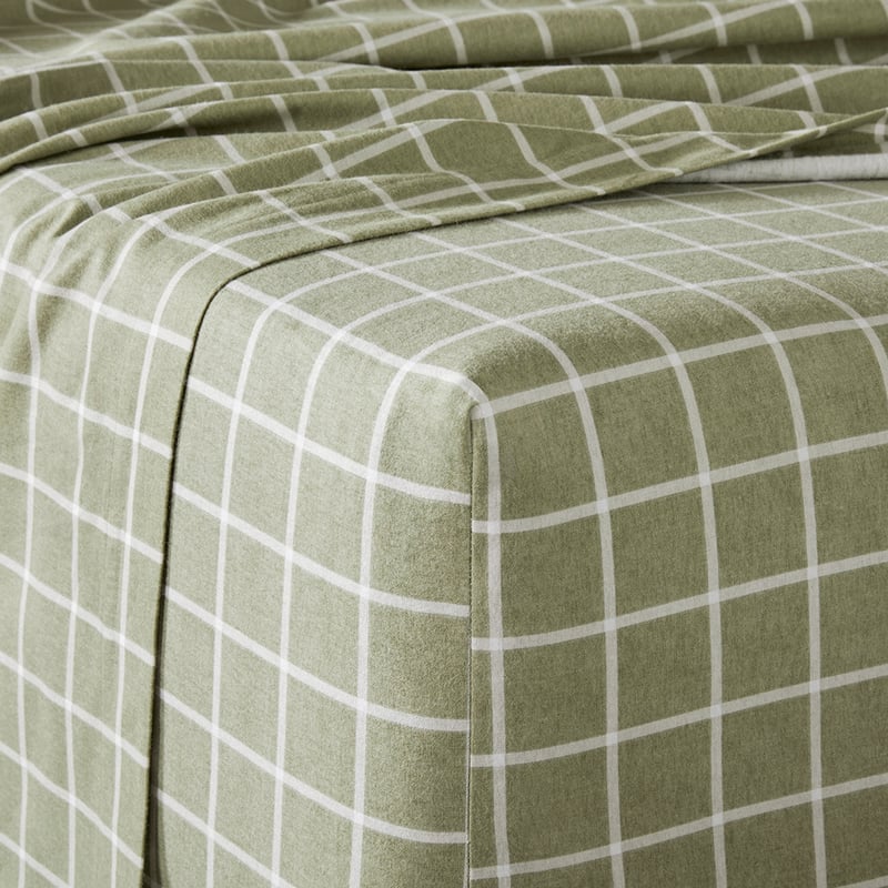 Flannelette Green Grid Sheet Set