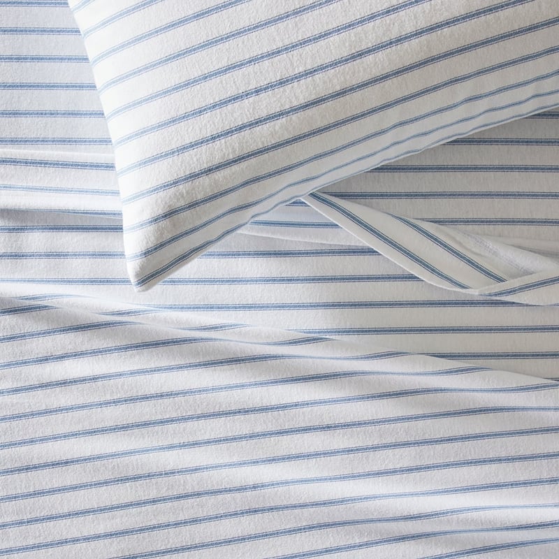 Flannelette Printed Steel Blue Ticking Stripe Sheet Set