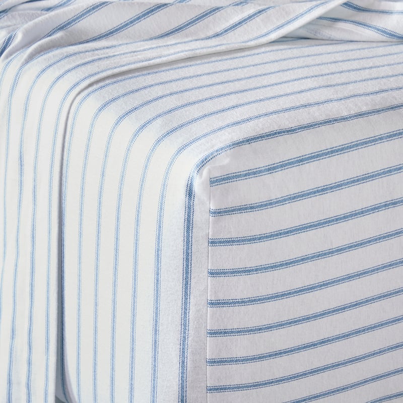 Flannelette Printed Steel Blue Ticking Stripe Sheet Set