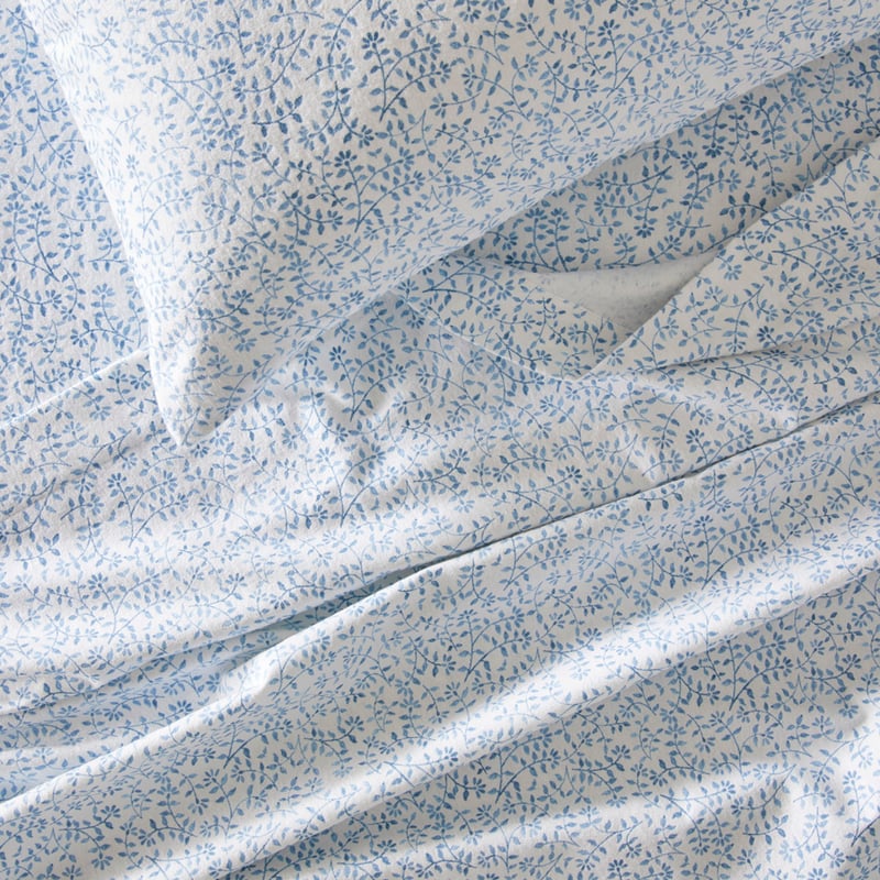 Flannelette Printed Provincial Woodblock Blue Sheet Set