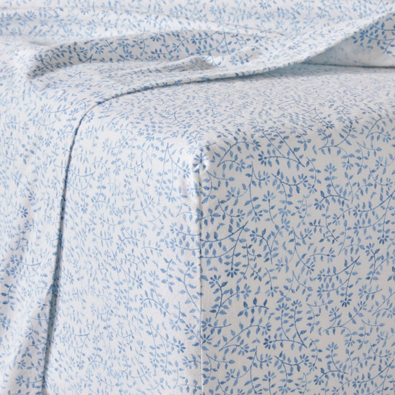 Flannelette Printed Provincial Woodblock Blue Sheet Set