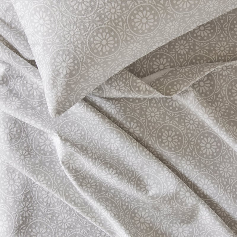 Flannelette Printed Moroccan Tile Silver Sheet Set