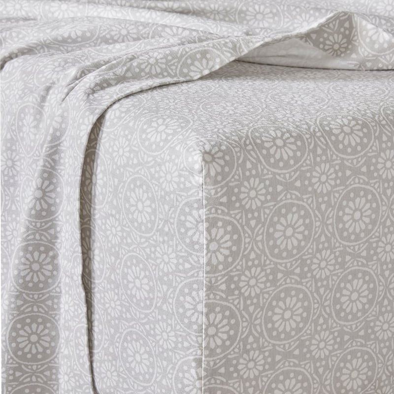 Flannelette Printed Moroccan Tile Silver Sheet Set