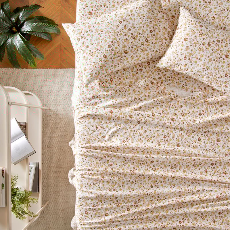 Flannelette Printed Autumn Bloom White Sheet Set