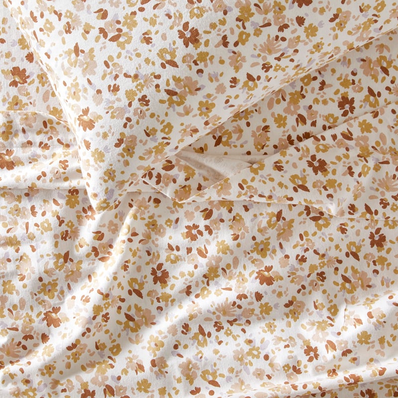Flannelette Printed Autumn Bloom White Sheet Set