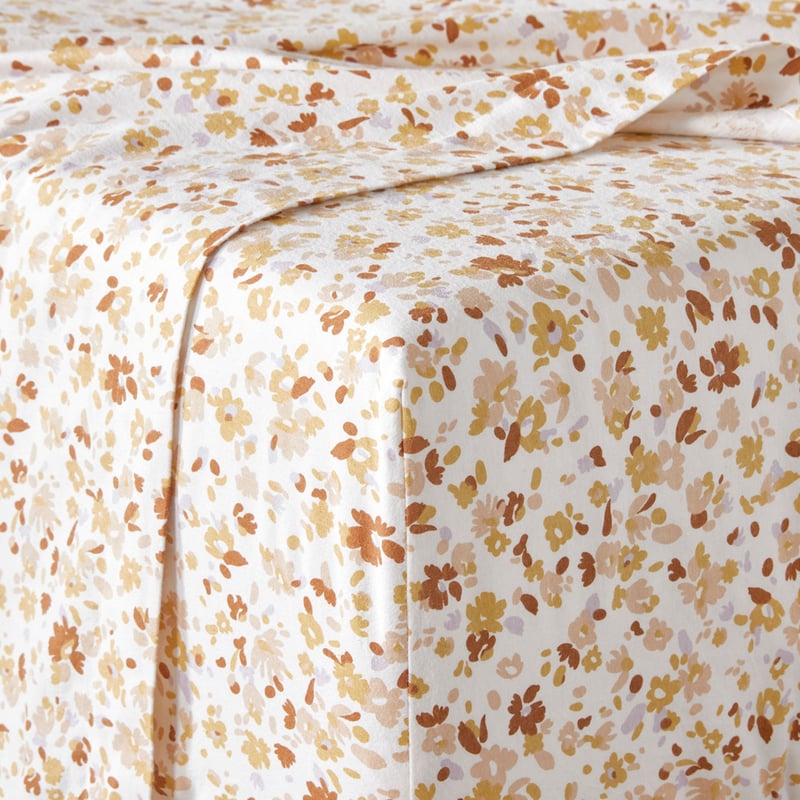 Flannelette Printed Autumn Bloom White Sheet Set