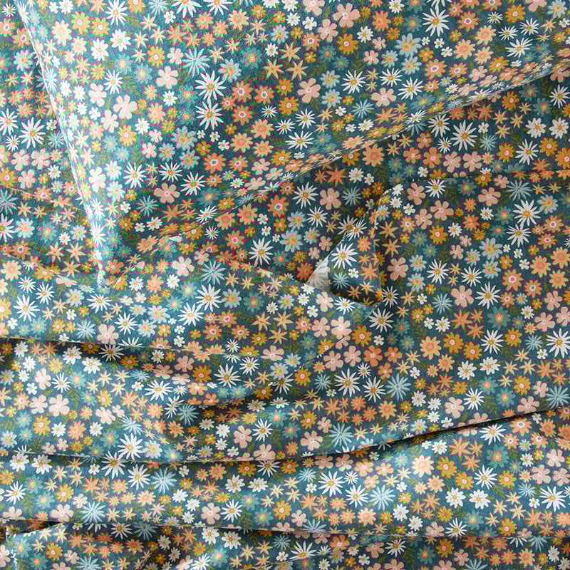 Flannelette Printed Midnight Floral Petrol Blue Sheet Set