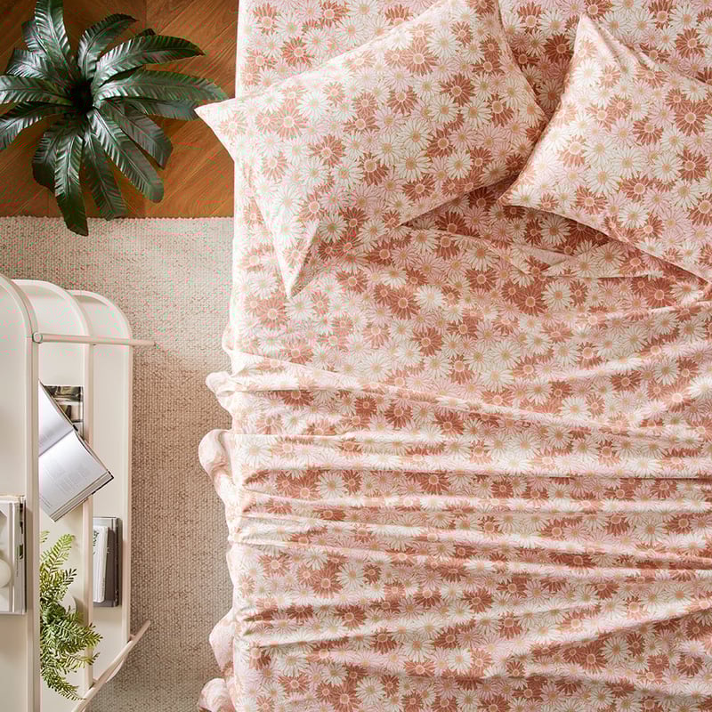 Flannelette Printed Daisy Dreams Pink Sheet Set