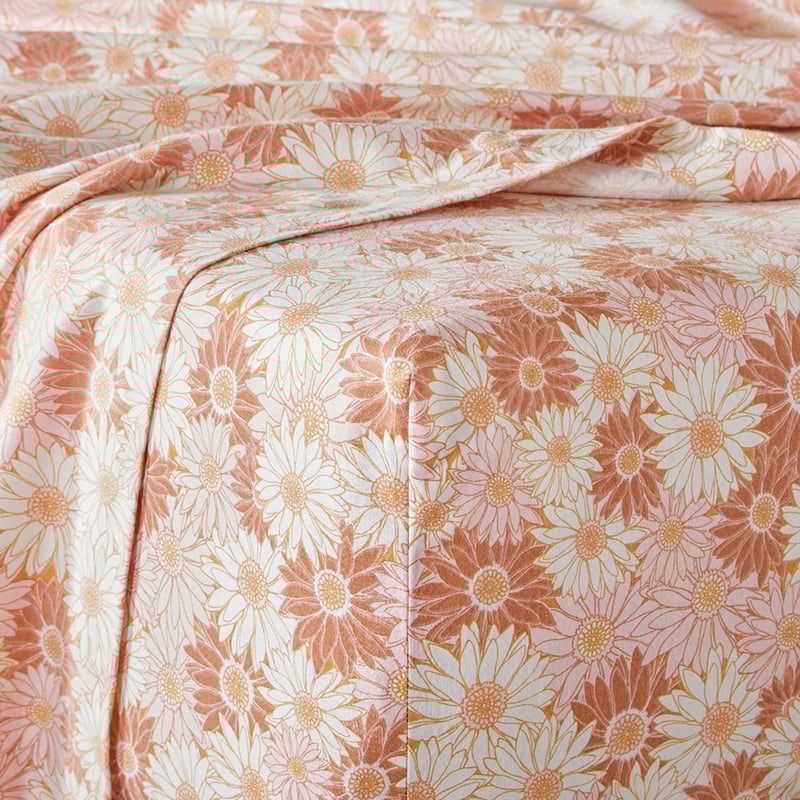 Flannelette Printed Daisy Dreams Pink Sheet Set