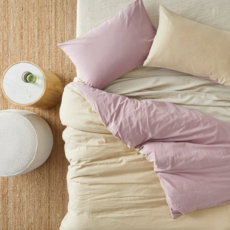 Olsen Linen Cotton Natural & Mauve Quilt Cover Set