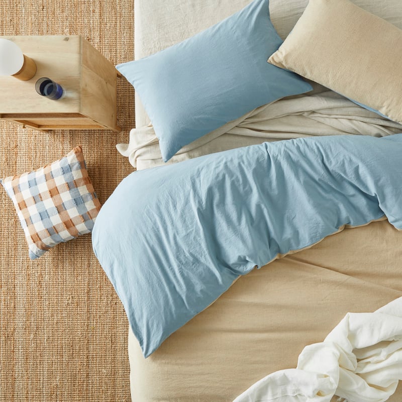 Olsen Linen Cotton Natural & Mid Blue Quilt Cover Set