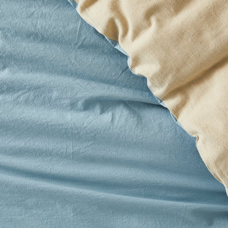 Olsen Linen Cotton Natural & Mid Blue Quilt Cover Set