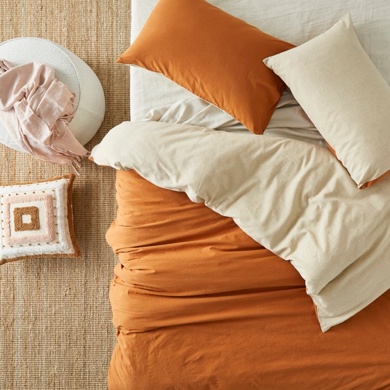 Olsen Linen Cotton Natural & Rust Quilt Cover Set
