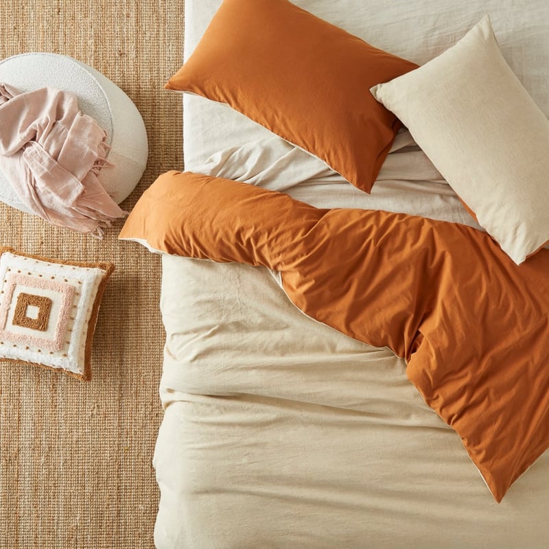 Olsen Linen Cotton Natural & Rust Quilt Cover Set