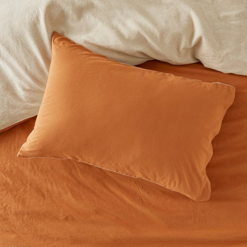 Olsen Linen Cotton Natural & Rust Quilt Cover Set