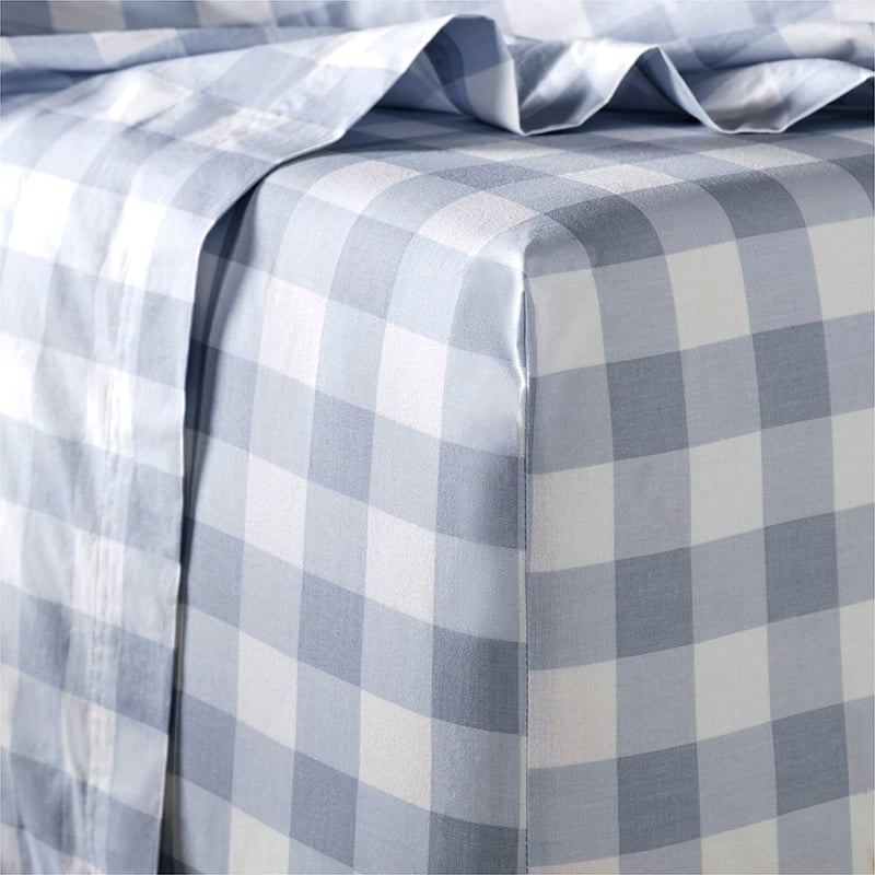 Printed Blue Gingham Cotton Washed Sheet Set