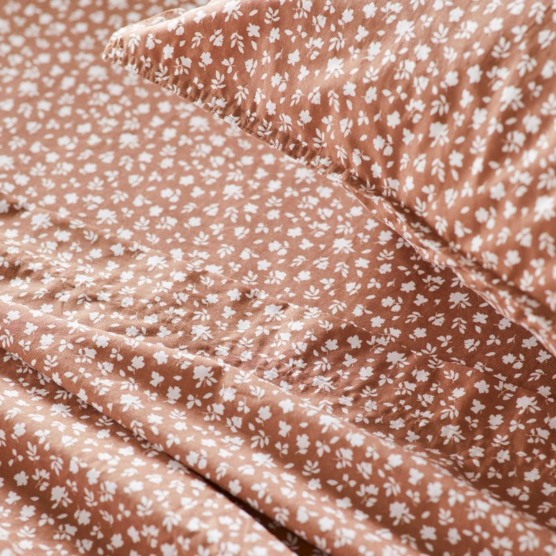 Printed Clay Floral Cotton Washed Sheet Set
