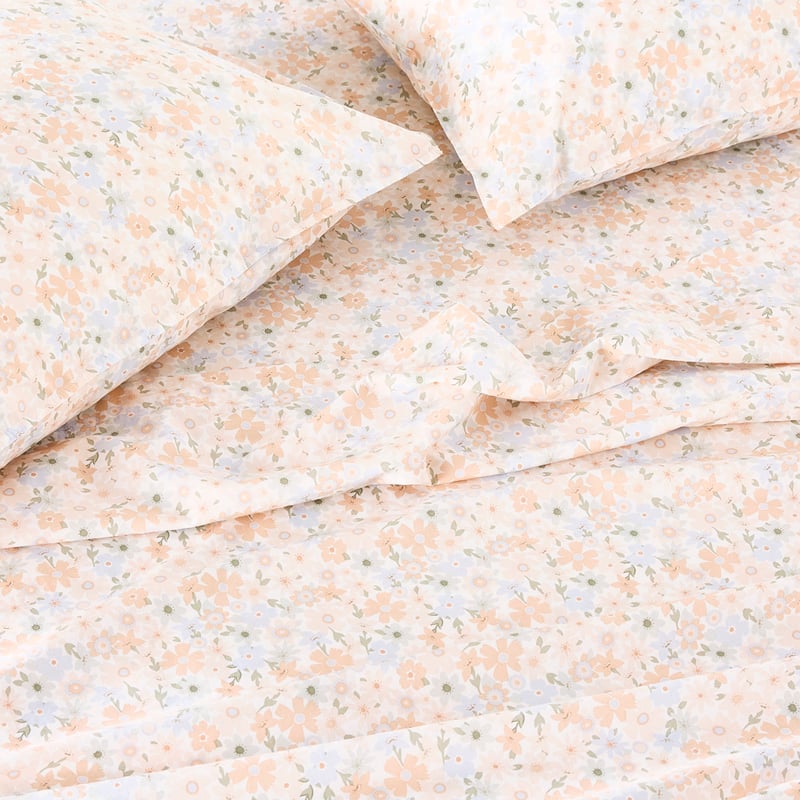Printed Pastel Floral Cotton Washed Sheet Set