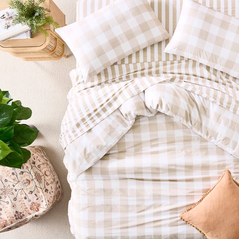 Derby Natural Gingham Quilt Cover Set