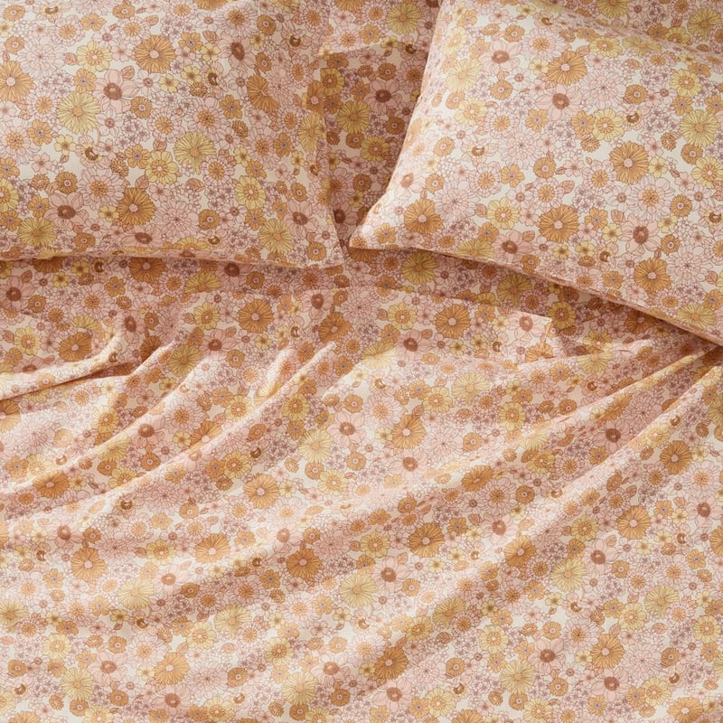 Blush Floral Printed Percale Sheet Set