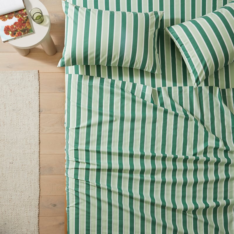 Green Stripe Printed Percale Sheet Set