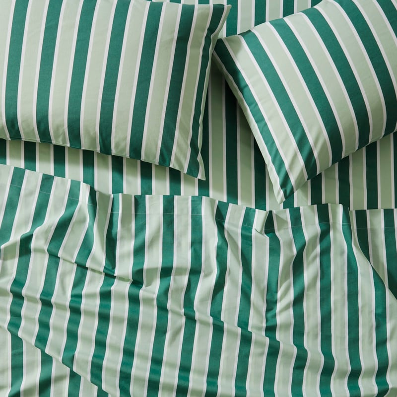 Green Stripe Printed Percale Sheet Set