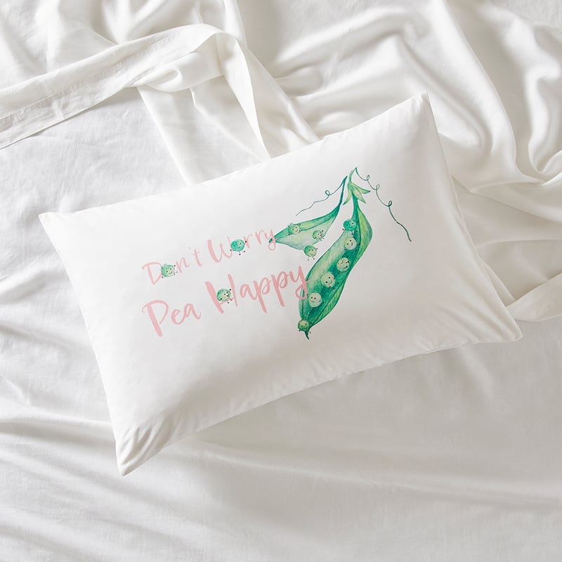 Don't Worry Pea Happy Text Pillowcase
