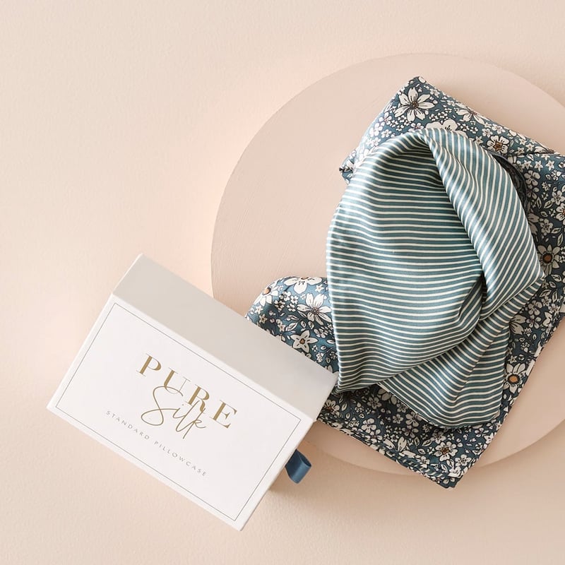 Pure Silk Eliza Floral & Stripe Printed Pillowcase
