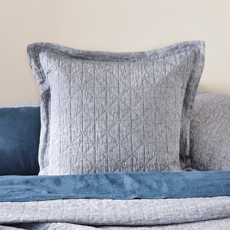 Vintage Washed Linen Navy Marle Quilted Pillowcases