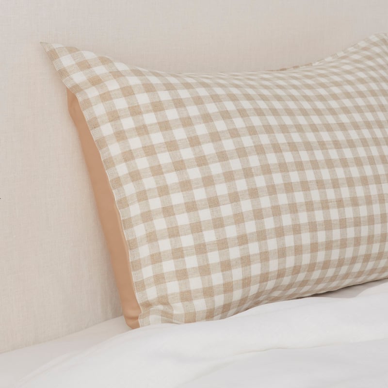 Vintage Washed Linen Silk Linen Check Pillowcase Pair