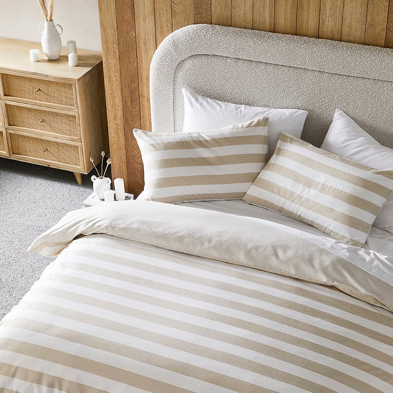 Flannelette Printed Sand Stripe Quilt Cover Set