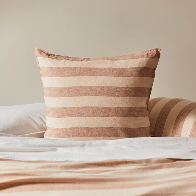 Vintage Washed Linen Cotton Latte Stripe Pillowcases