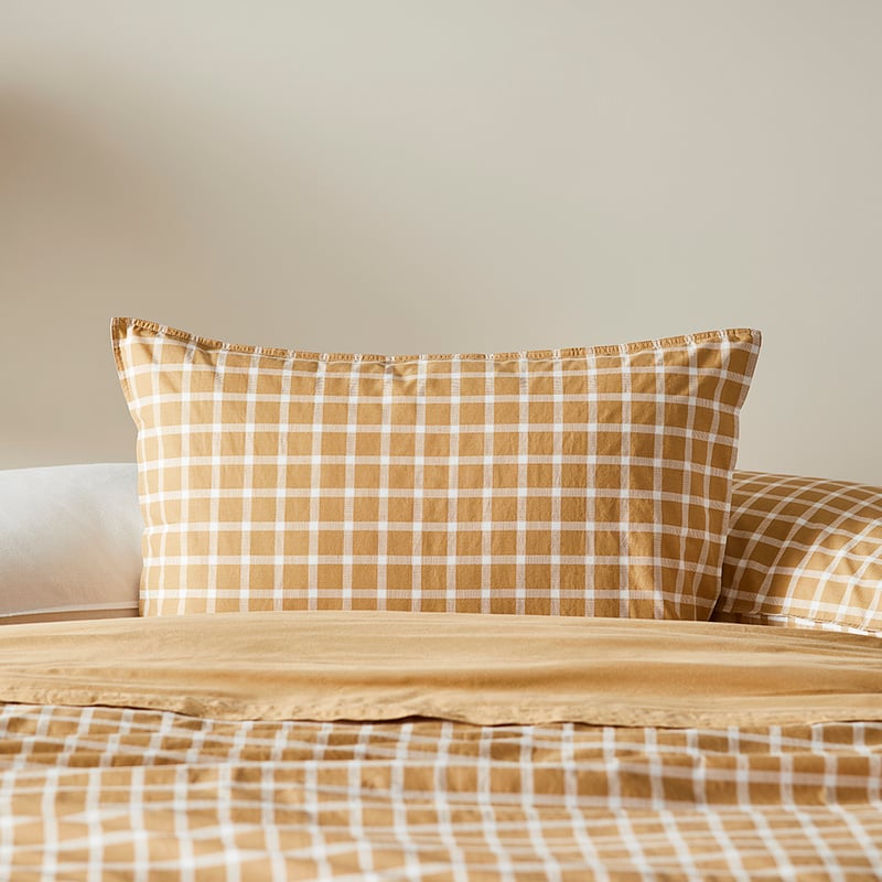 Stonewashed Cotton Printed Gold Gingham Sheet Separates